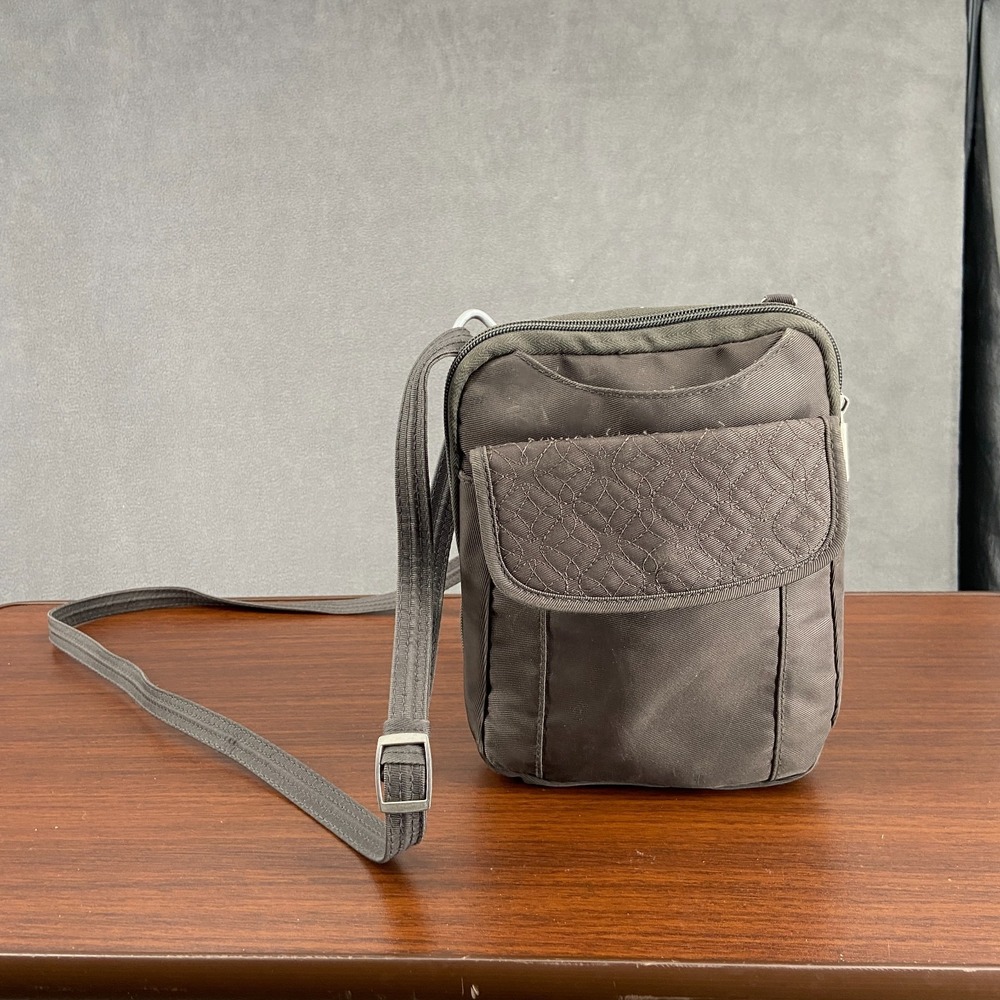 Travelon Anti-theft Signature Quilted Slim Pouch Womens Dark Gray Crossbody Bag